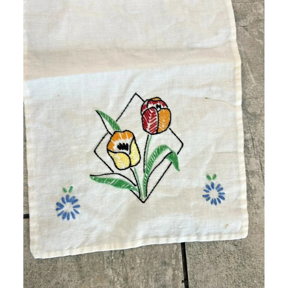 Vintage Cross Stitch Napkin Set Tulip‎ Flowers Country Cottage Kitchen Farmhouse